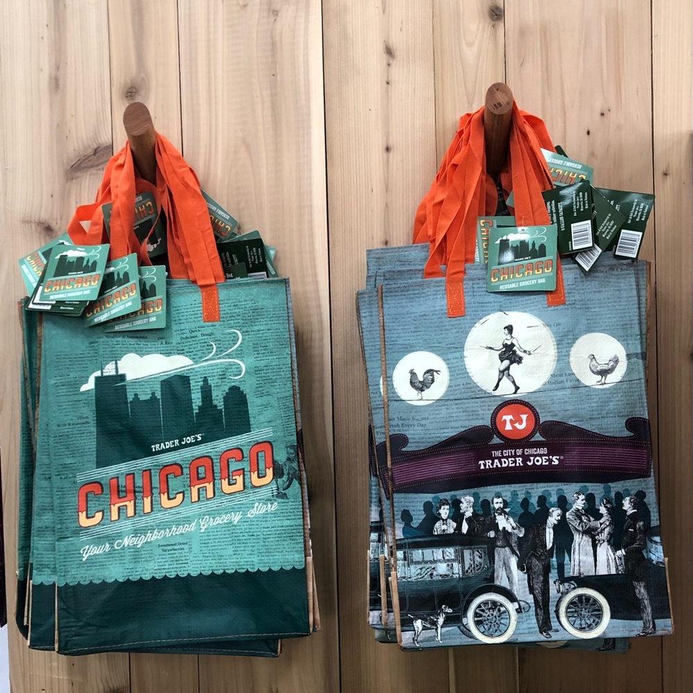 NWT Trader Joe’s Chicago exclusive Dual sided  Reusable Tote Bag - 6 Gallon